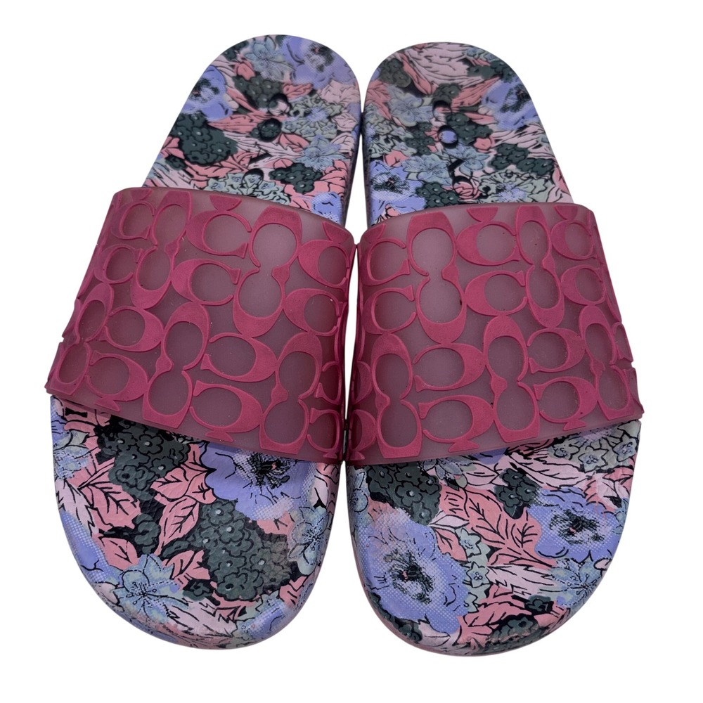 Coach Womens Size 9 Udele Sport Slide Sandals Orchid Beach Pink Embossed Logo - Picture 1 of 7